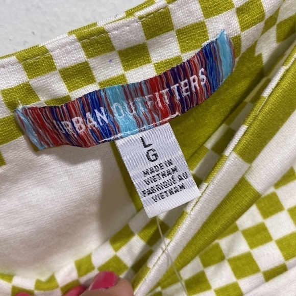 Urban Outfitters skirt pleated Noelle NEW Lime Green checkered Large mini - Picture 5 of 9